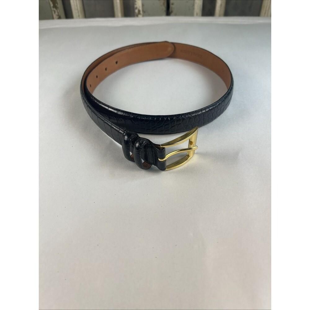 Lauren Ralph Lauren Crocodile Embossed Leather Belt Size L Black Gold Buckle 38"